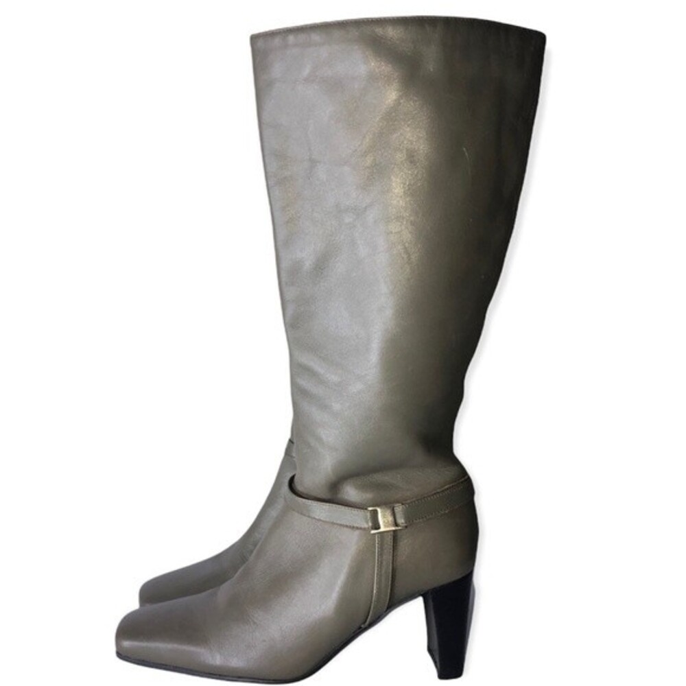 Naturalizer Leather Square Toe Chunky Heel Tall Boots